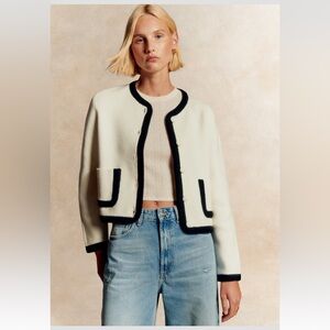 Sezane Auguste Blazer black and ecru size medium like new cotton wool blend